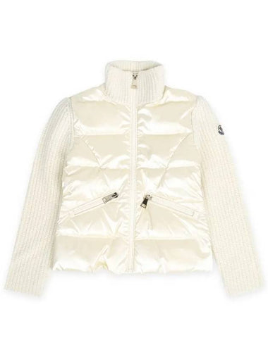 Kids High Neck Knit Mix Zip up Padded Jacket Ivory 9B00011 M1241 034 8 10A - MONCLER - BALAAN 1