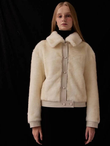 Leather Line Fur Jacket Ivory - LESEIZIEME - BALAAN 1