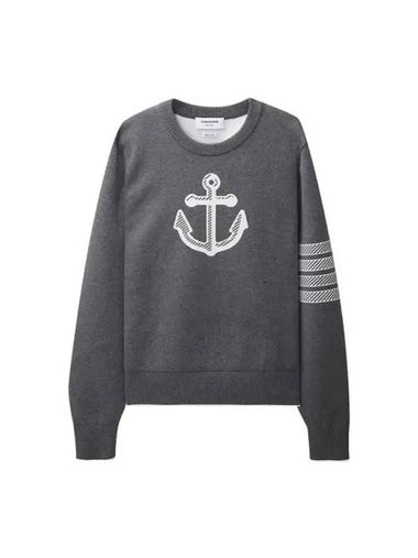 Men's Anchor Jacquard 4-Bar Crew Neck Knit Top Med Grey - THOM BROWNE - BALAAN 1