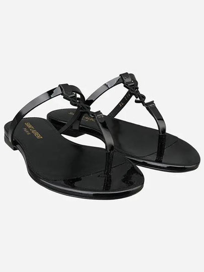 Cassandra Slide Leather Flip Flops Black - SAINT LAURENT - BALAAN 2