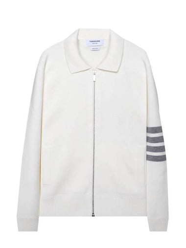 Diagonal Armband Merino Wool Zip-up Jacket White - THOM BROWNE - BALAAN 1