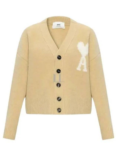 Heart Logo Oversized Cardigan Beige - AMI - BALAAN 2