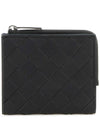 Intrecciato Bifold Calfskin Half Wallet Blue Black - BOTTEGA VENETA - BALAAN 1