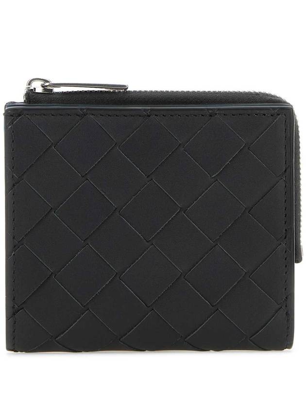 Intrecciato Bifold Calfskin Half Wallet Blue Black - BOTTEGA VENETA - BALAAN 1