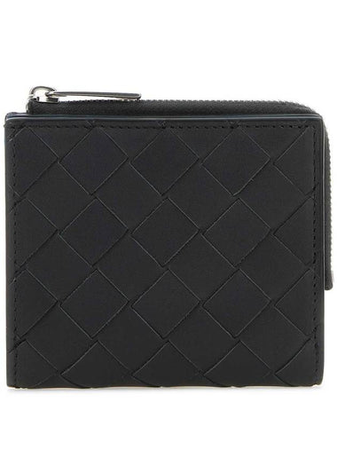 Intrecciato Bifold Calfskin Half Wallet Blue Black - BOTTEGA VENETA - BALAAN 1