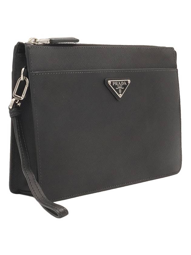 Black Saffiano Leather Triangle Logo Strap Clutch 2VF032 - PRADA - BALAAN 3