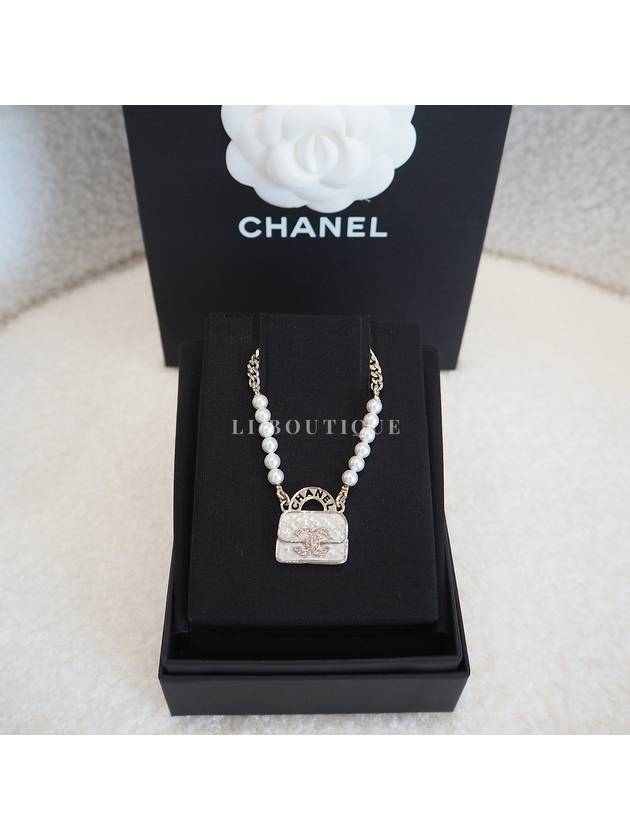 CC Handbag Logo Pearl Necklace Pendant Choker ABD331 - CHANEL - BALAAN 9