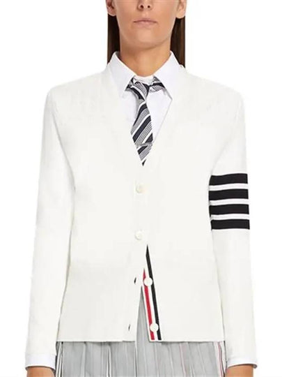 Striped Hector V Neck Cardigan White - THOM BROWNE - BALAAN 2