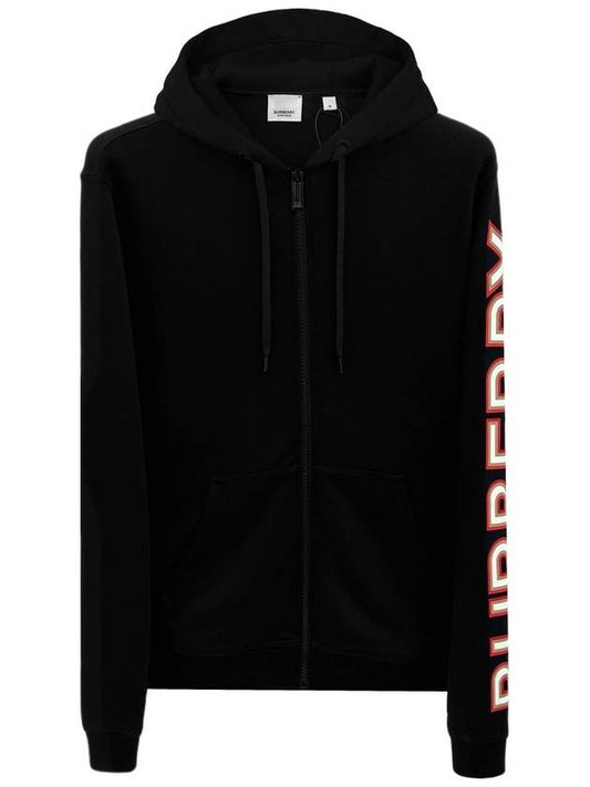 Logo Print Overfit Zip-Up Hoodie Black - BURBERRY - BALAAN 2