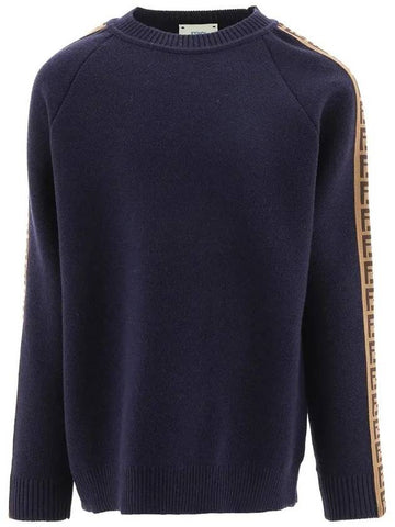 Kids Monogram Crew Neck Knit Top Blue - FENDI - BALAAN 1