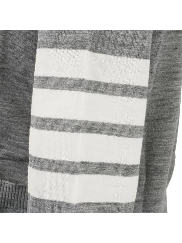 Sustainable Fine Merino Wool 4-Bar Relaxed Fit V-Neck Cardigan Light Grey - THOM BROWNE - BALAAN 5