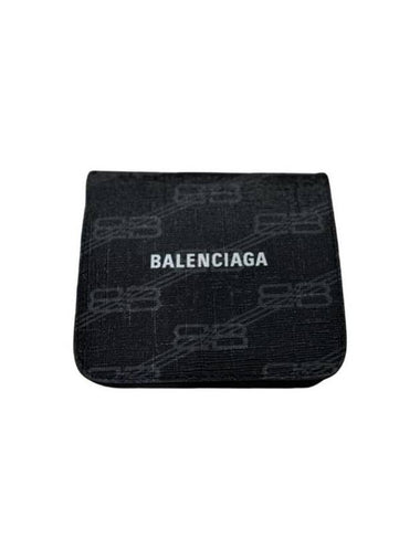 BB Monogram Coin Pocket Flap Half Wallet Black - BALENCIAGA - BALAAN 1