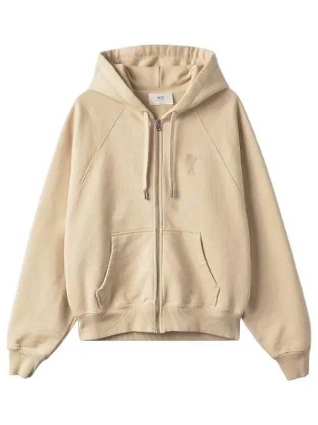 Small Heart Logo Zip Up Hoodie Vanilla - AMI - BALAAN 2