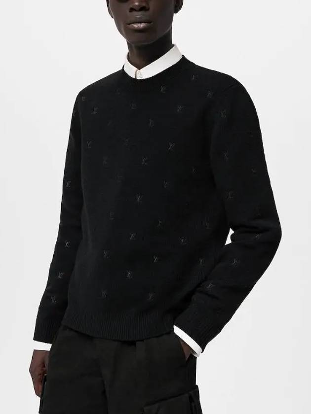 Embroidered Signature Merino Crew Neck Knit Top Black - LOUIS VUITTON - BALAAN 8