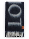 Logo Fringe Wool Mohair Scarf Navy Grey - LOEWE - BALAAN 3