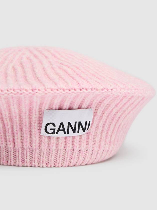 Logo Wool Beret Pink Women s - GANNI - BALAAN 2