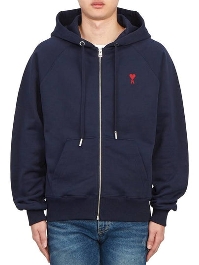 Small Heart Logo Cotton Zip Up Hoodie Night Blue - AMI - BALAAN 2