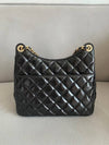 Hobo Handbag Shiny Crumpled Calfskin Gold Black - CHANEL - BALAAN 3