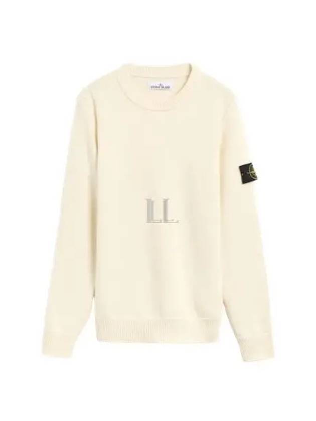 Logo Patch Lambswool Crewneck Knit Top Natural - STONE ISLAND - BALAAN 2