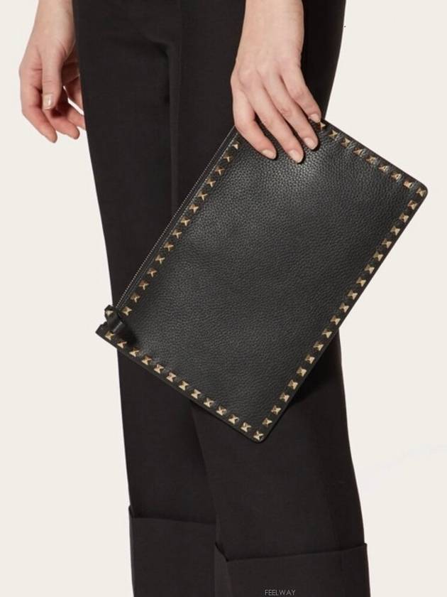 Lux You Black Gold Rockstud Leather Clutch Bag - VALENTINO - BALAAN 9