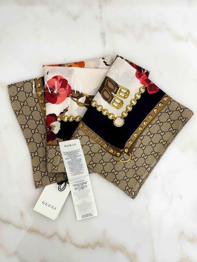 GG Flower Square Silk Scarf - GUCCI - BALAAN 4