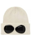 Goggle Detail Ribbed Beanie Beige - CP COMPANY - BALAAN 2