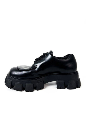 8 Men s Monolith Brushed Leather Lace Up Loafer Shoes Black - PRADA - BALAAN 1