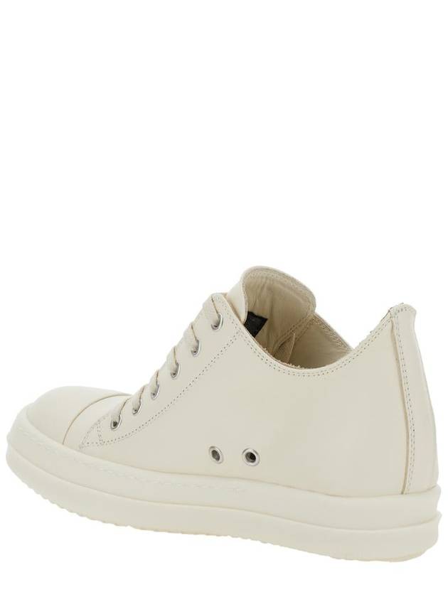 White Low Top Sneakers With Round Toe In Smooth Leather Woman - RICK OWENS - BALAAN 3