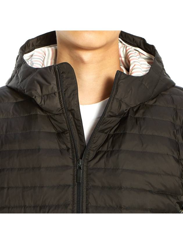 Matte Nylon 4-Bar Stripe Downfill Quilted Hoodie Padding Black - THOM BROWNE - BALAAN 9