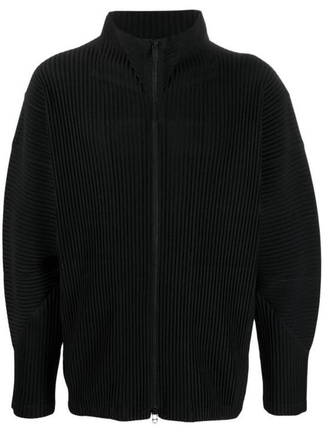 Pleated High Neck Zip Up Jacket Black - ISSEY MIYAKE - BALAAN 1