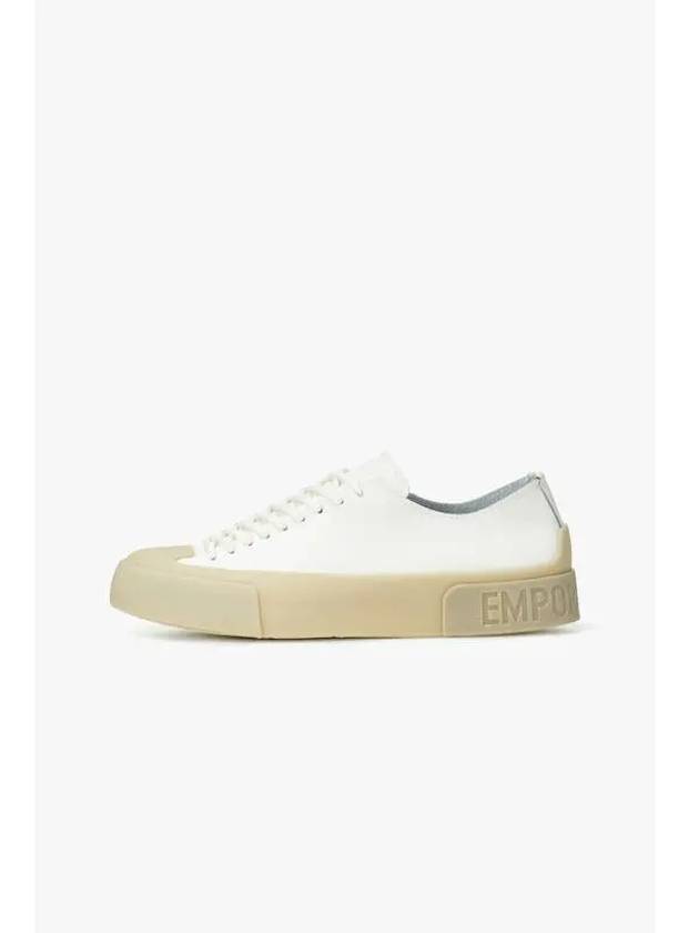 Men s Embossed Logo Sole Leather Sneakers Off White - EMPORIO ARMANI - BALAAN 1