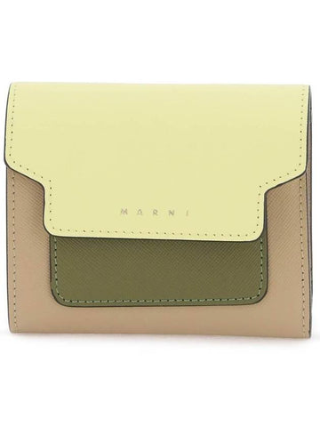 Saffiano Tri-Fold Half Wallet Yellow - MARNI - BALAAN 1