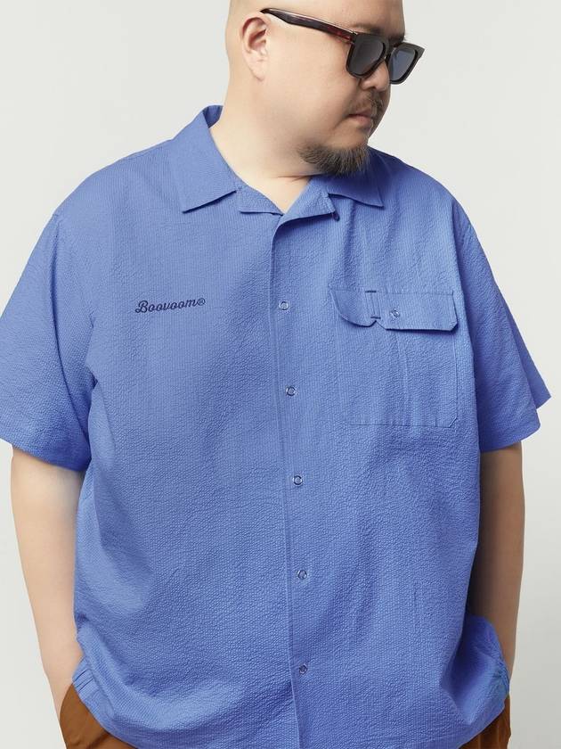 Seersucker Traveler Short Sleeve Shirts Blue - BOOVOOM - BALAAN 4