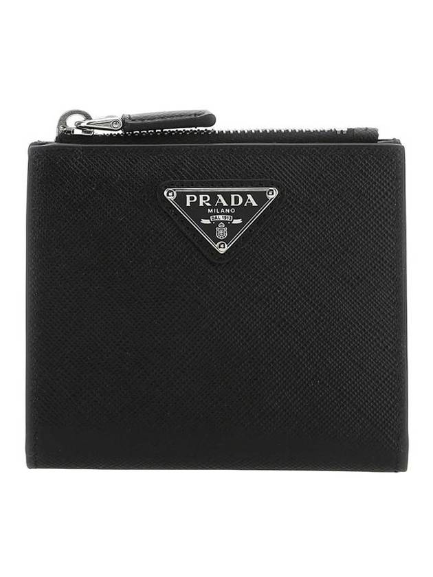 Triangle Logo Saffiano Half Wallet Black - PRADA - BALAAN 1