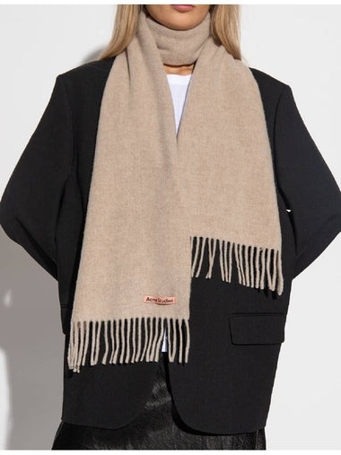 Logo Wool Fringe Muffler Oatmeal Melange - ACNE STUDIOS - BALAAN 6