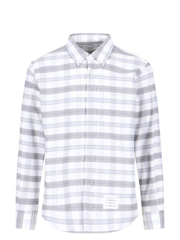 Oxford Tartan Check Cotton Long Sleeve Shirt Grey - THOM BROWNE - BALAAN 3