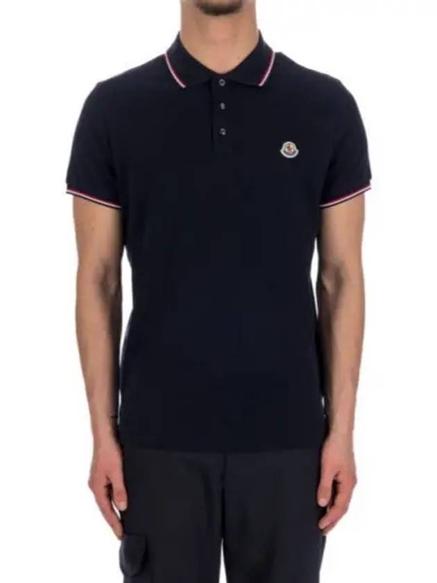 Small Logo Patch Short Sleeve Cotton Polo Shirt Navy - MONCLER - BALAAN 2