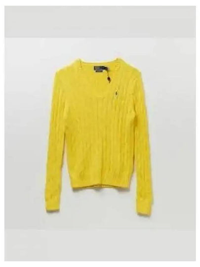 V Neck Embroidered Pony Cable Sweater Yellow - POLO RALPH LAUREN - BALAAN 2