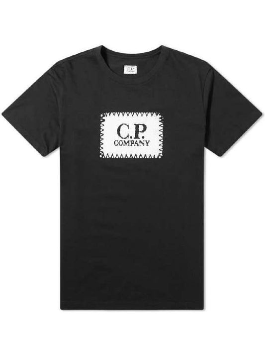 Square Logo Painted Short Sleeve T-Shirt Black - CP COMPANY - BALAAN.