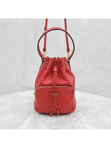 Lux You Red gold triangle logo leather bucket bag - PRADA - BALAAN 1