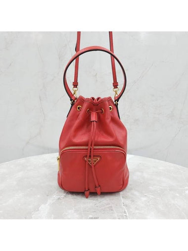 Lux You Red gold triangle logo leather bucket bag - PRADA - BALAAN 1