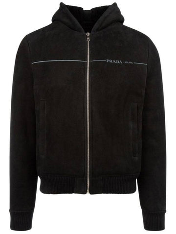 Men's Logo Sheepskin Jacket Black - PRADA - BALAAN 1