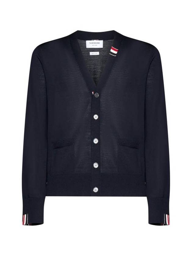 Men's Jersey Stitch V-Neck Cardigan Navy - THOM BROWNE - BALAAN 2