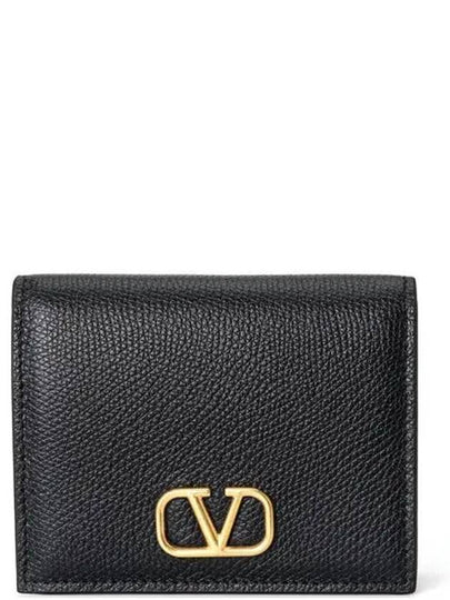 V Logo Signature Flap Compact Half Wallet Black - VALENTINO - BALAAN 2