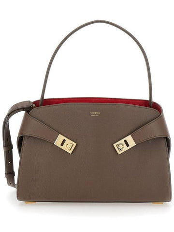 'Hug' Grey Shoulder Bag With Logo Printed On Front In Leather Woman - SALVATORE FERRAGAMO - BALAAN 1