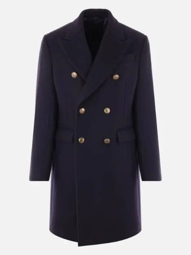 Men's Wool Blend Double Coat Navy - PRADA - BALAAN 2