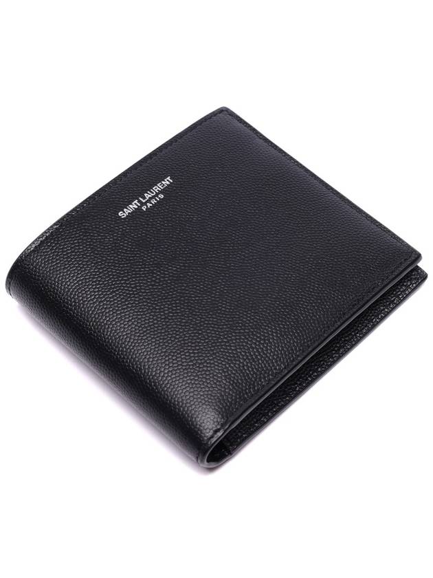 Classic Logo Textured Leather Half Wallet Black - SAINT LAURENT - BALAAN 6