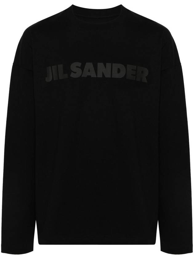 Logo Print Cotton Long Sleeve T-Shirt Black - JIL SANDER - BALAAN 2