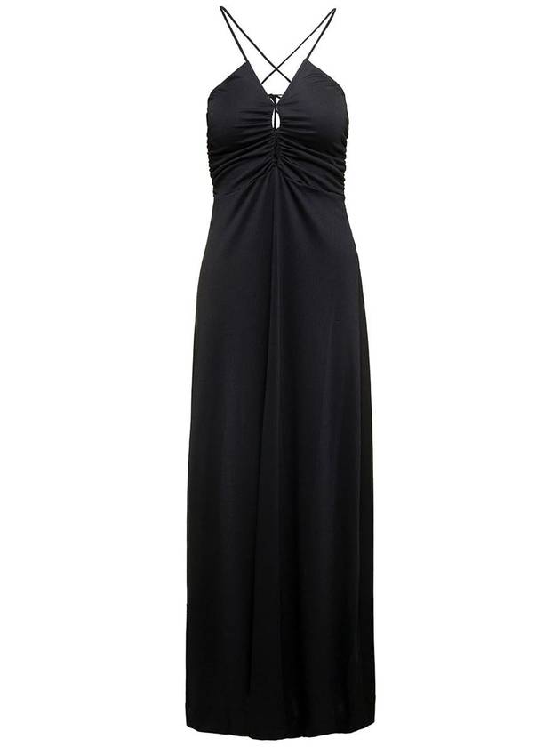 Maxi Black Dress With Drawstring And Criss-Cross Straps In Jersey Woman - GANNI - BALAAN 1