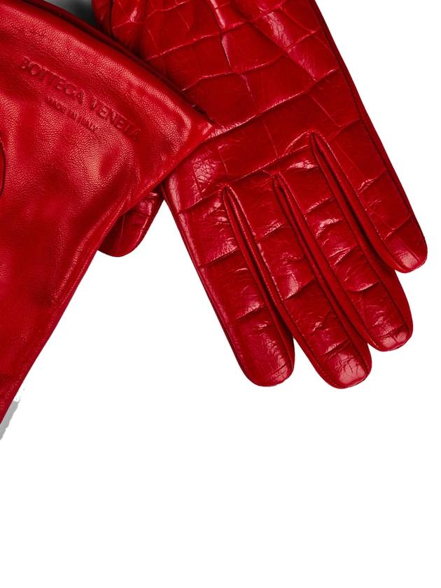 Croc Embossed Logo Leather Gloves - BOTTEGA VENETA - BALAAN 3